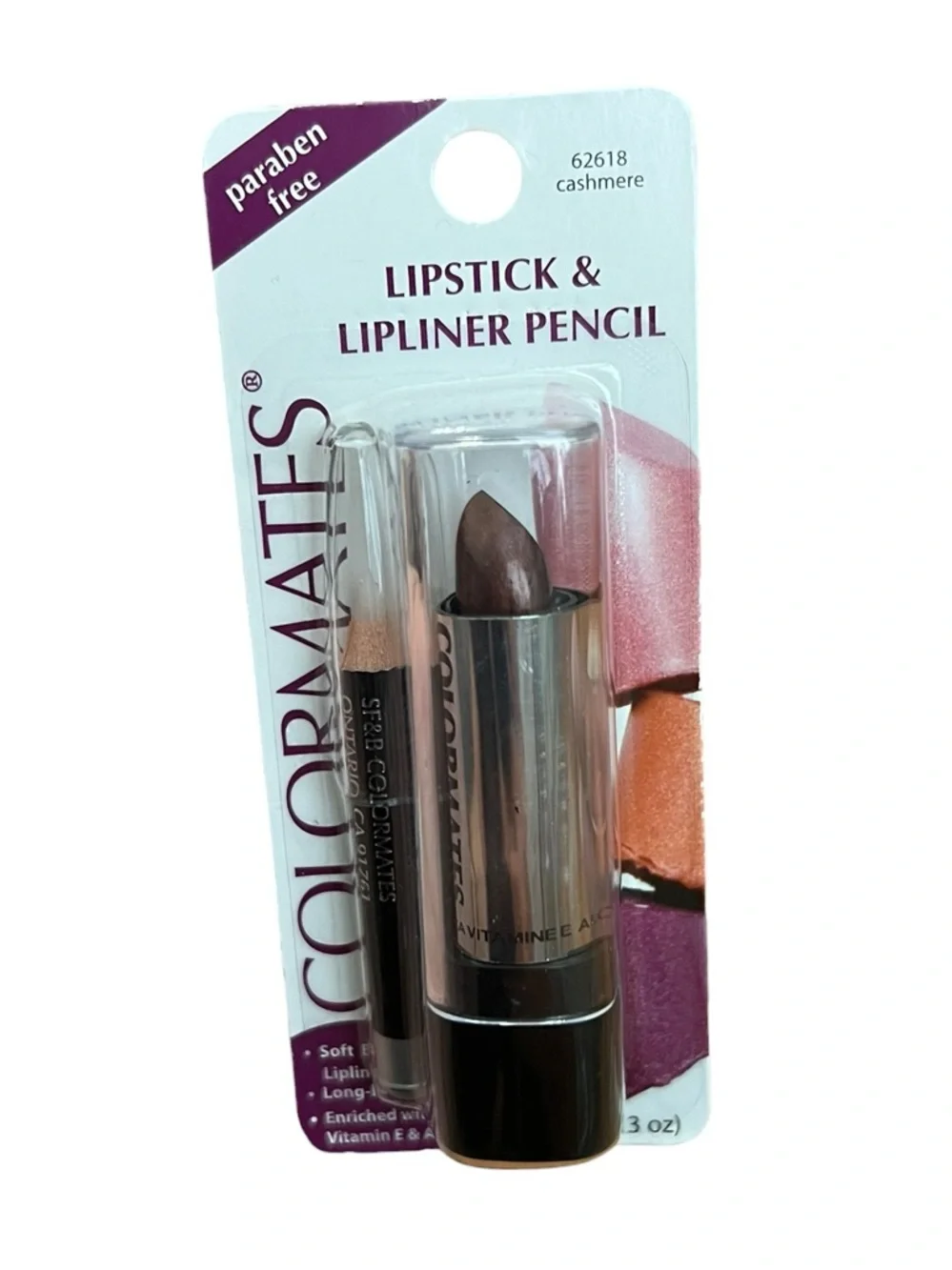 Colormates Lipstick & Lipliner Pencil Set Cashmere Nude Brown Paraben Free New